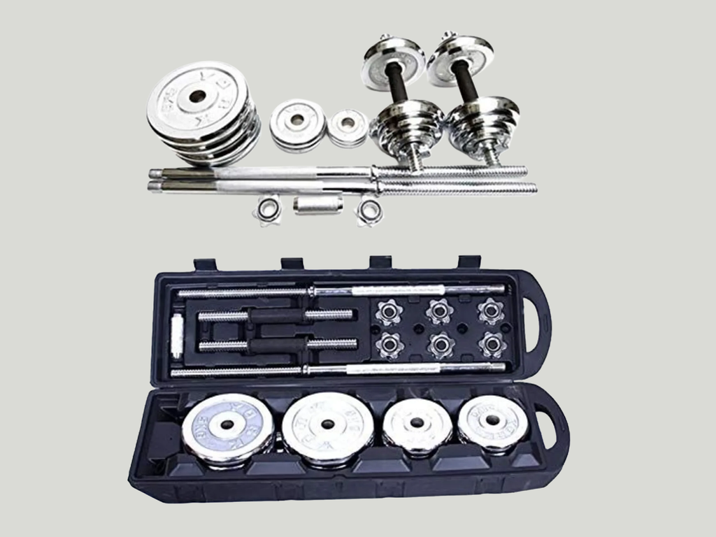York Fitness 50KG Chrome Dumbbell & Barbell Set