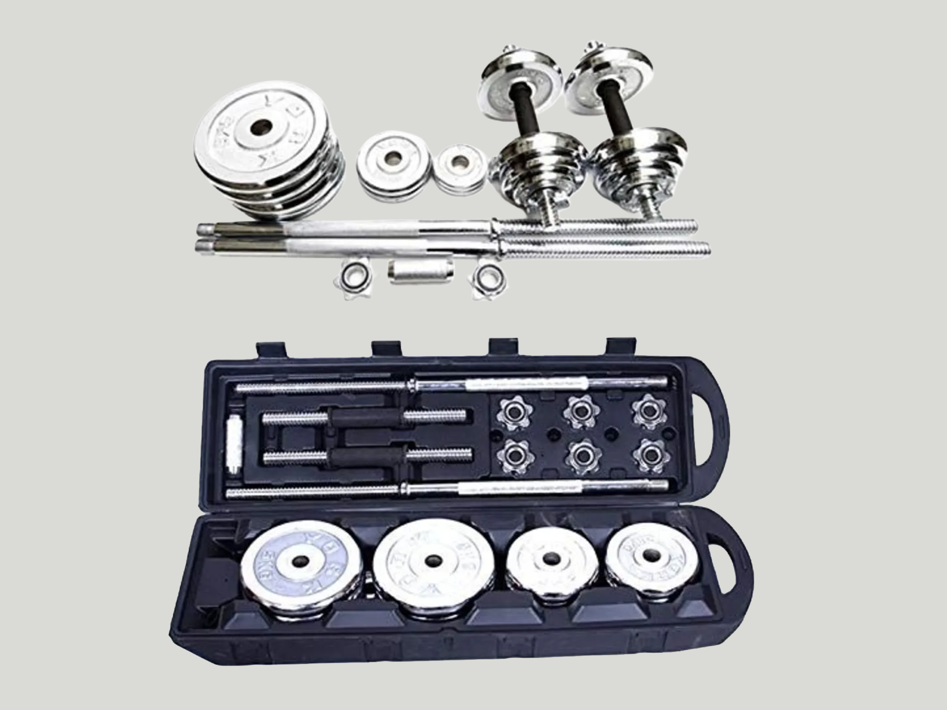 York Fitness 50KG Chrome Dumbbell & Barbell Set